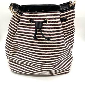 Barneys New York Black and White Shoulder Bag Nautical Stripes
